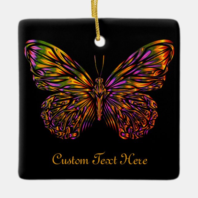 Personalized Neon Rainbow Butterfly Ceramic Ornament (Front)
