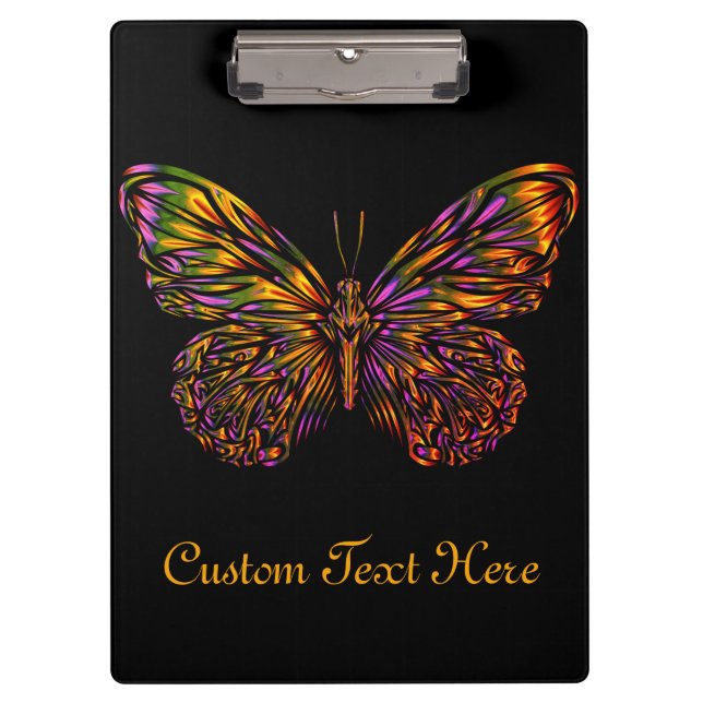 Personalized Neon Rainbow Butterfly Clipboard (Front)
