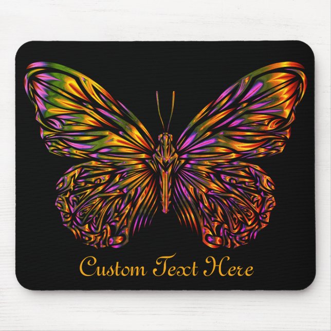 Personalized Neon Rainbow Butterfly Mouse Pad (Front)