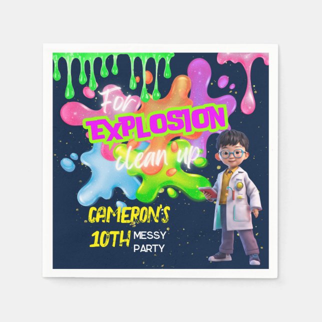 Personalized Neon Science STEM Experiment Party Napkin (Front)