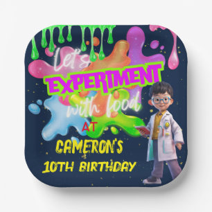 Personalized Neon Science STEM Experiment Square Paper Plate