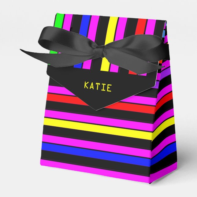 Personalized Neon Stripes Party Favour Box (Front Side)