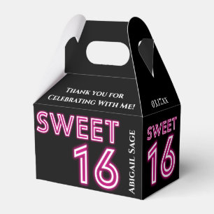 Personalized Neon Sweet Sixteen Hot Pink, Black Favor Box