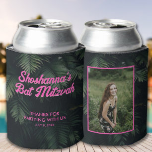 Personalized Neon Tropical Pink Photo Can Coolers