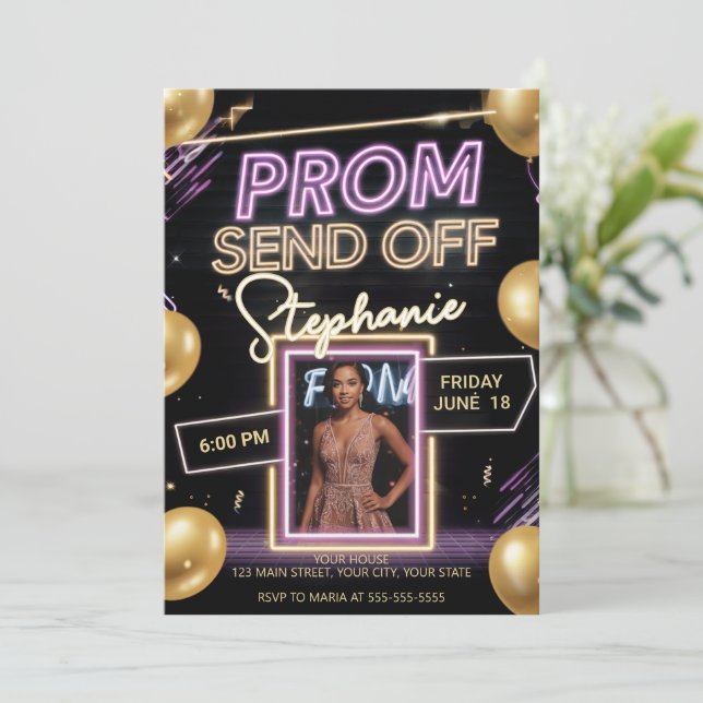 Personalized Neon Vibrant Prom Send Off DIY Photo Invitation (Standing Front)
