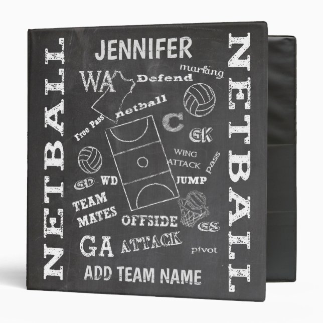 Personalized netball chalkboard style binder (Front/Inside)