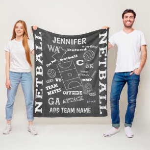Personalized netball chalkboard style fleece blanket
