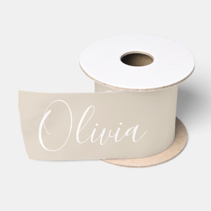 Personalized Neutral Beige Elegant Name Satin Ribbon