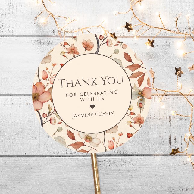 Personalized Neutral Beige Wildflower Thank You Classic Round Sticker (Creator Uploaded)