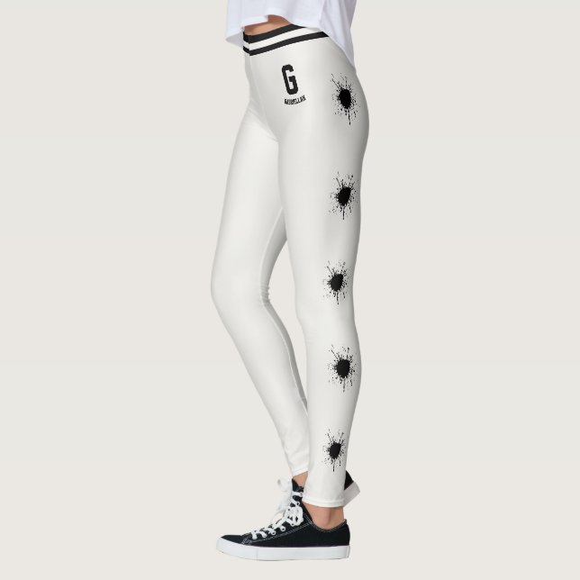 Personalized Neutral Black Pattern Splash Burst Leggings (Left)