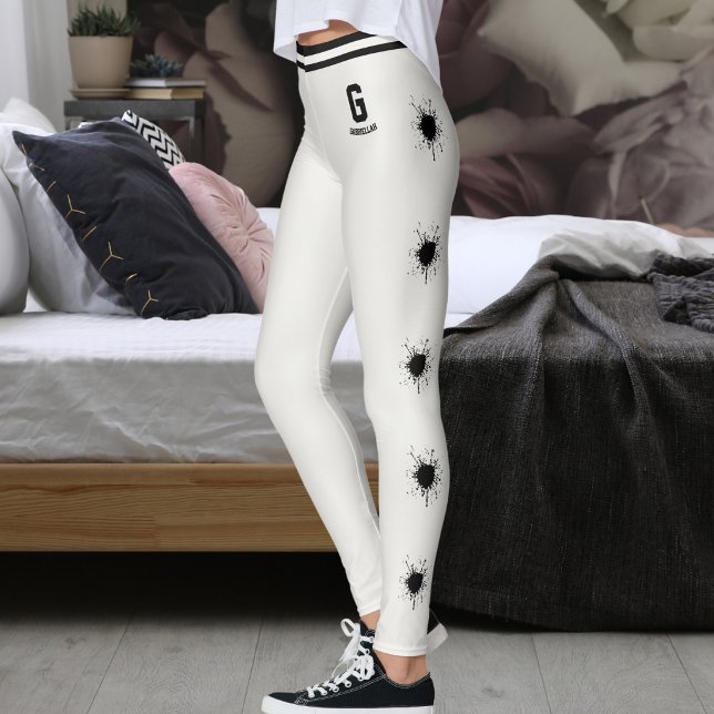 Personalized Neutral Black Pattern Splash Burst Leggings (Creator Uploaded)