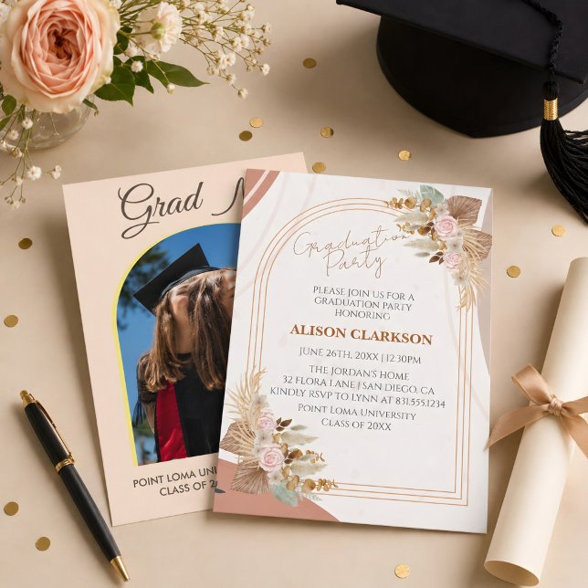Personalized Neutral Boho Photo Graduation Party Invitation (Graduation party invitation 🎓)