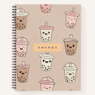 Personalized Neutral Cute Milky Bubble Tea Notebook