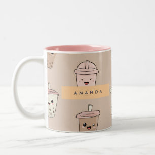 Personalized Neutral Cute Milky Bubble Tea Two-Tone Coffee Mug