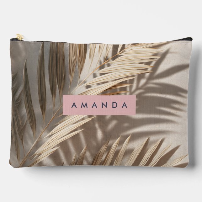 Personalized Neutral Palm Shadows Tropical Accessory Pouch (Front)