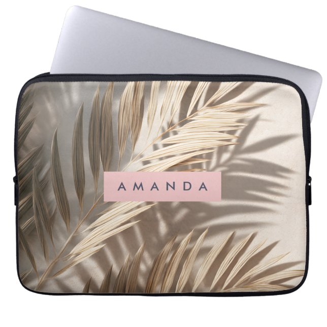 Personalized Neutral Palm Shadows Tropical Laptop Sleeve (Front)