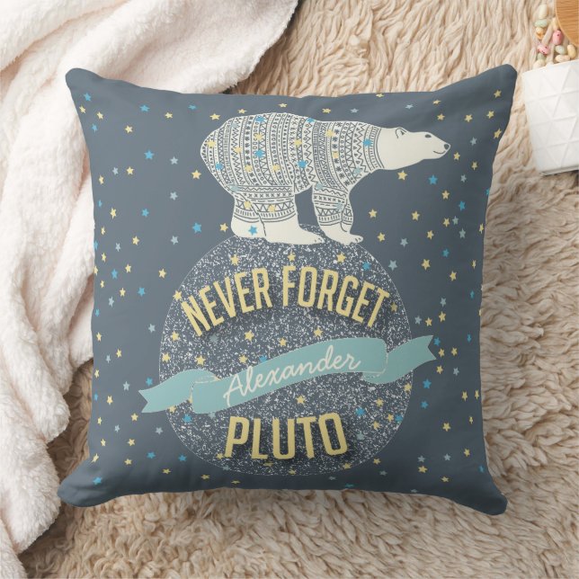 Personalized Never Forget Pluto Polar Bear Throw Pillow (Blanket)