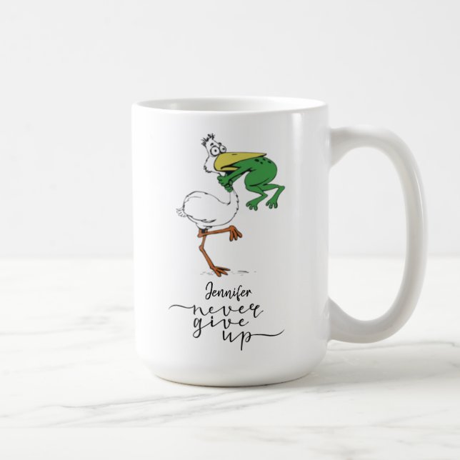 Personalized Never Give Up Frog Pelican Coffee Mug (Right)