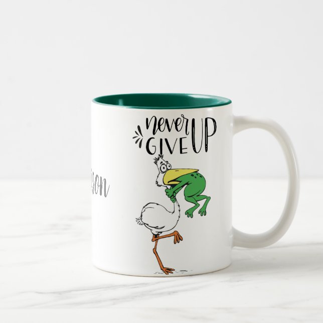 Personalized Never Give Up  Pelican and Frog Two-Tone Coffee Mug (Right)