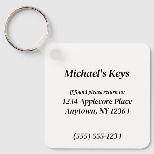 Personalized Never Lose Your Keys Information Keychain (Front)