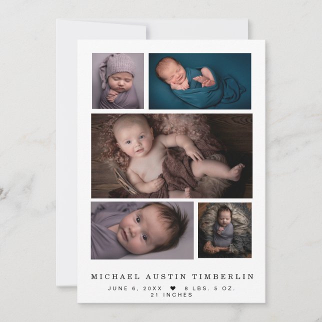Personalized New 5-Image Baby Photo Birth Announcement (Front)