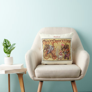 Personalized New Baby Boy's Room Circus Elephant Throw Pillow