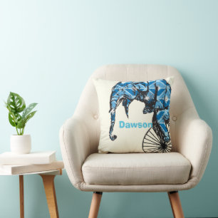 Personalized New Baby Boy's Room Circus Elephant Throw Pillow