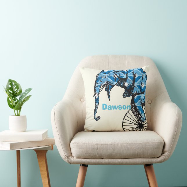Personalized New Baby Boy's Room Circus Elephant Throw Pillow (Chair)