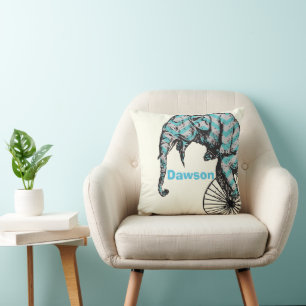 Personalized New Baby Boy's Room Circus Elephant Throw Pillow