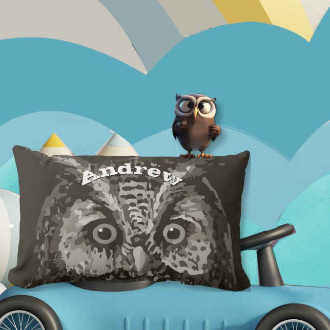 Personalized New Baby Boy's Room Cute Owl Lumbar Pillow (Creator Uploaded)