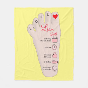 Personalized New Baby Gift Birth Stats Details Fleece Blanket