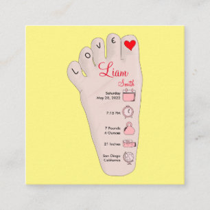 Personalized New Baby Gift Birth Stats Details Square Business Card