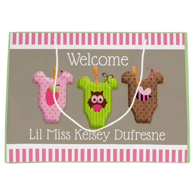 Personalized New Baby Girl Large Gift Bag (Front)