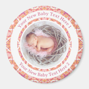 Personalized New Baby Girl Peach Pink Photo Gift Magnet