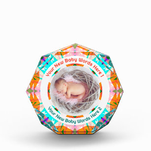 Personalized New Baby Parents Pink Orange Fun Gift Photo Block