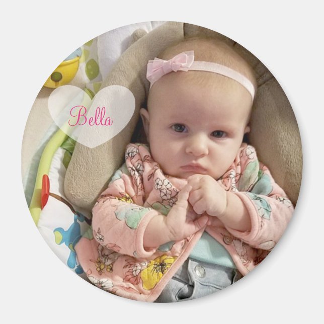 Personalized New Baby Photo and Name Magnet (Front)