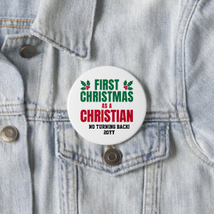 Personalized NEW CHRISTIAN FIRST CHRISTMAS 3 Inch Round Button