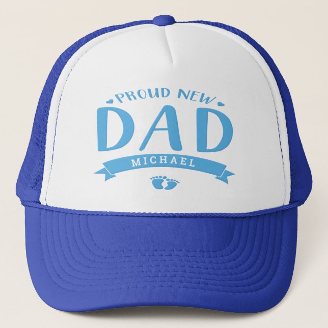 Personalized New Dad Blue Trucker Hat (Front)