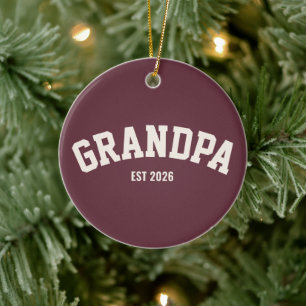 Personalized New Grandpa Est Date Father's Day Red Ceramic Ornament