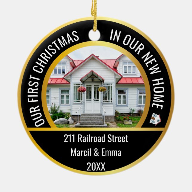 personalized new home christmas 2022 with 2 photo ceramic ornament (Back)