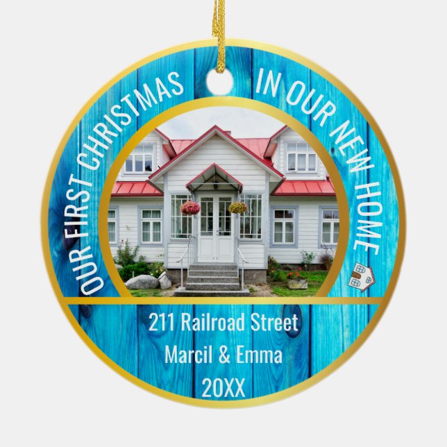 personalized new home christmas 2023 with 2 photo ceramic ornament (Back)