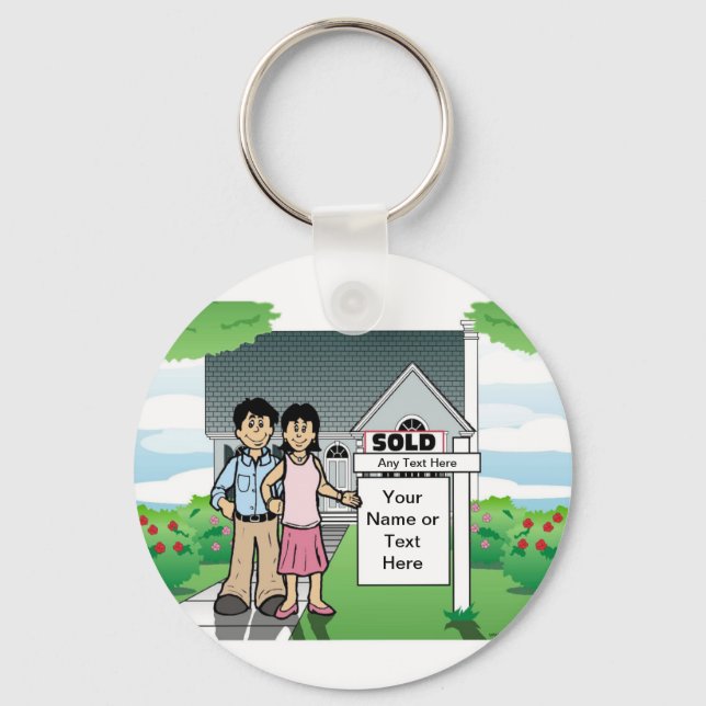 Personalized New Home - Couple Cartoon Keychain (Front)
