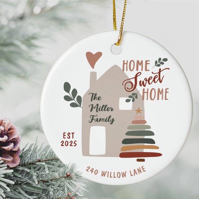 Personalized New Home Sweet Home Christmas Ceramic Ornament (Home Sweet Home Christmas Ornament, Personalized New Home Gift, Custom Address Housewarming Gift)