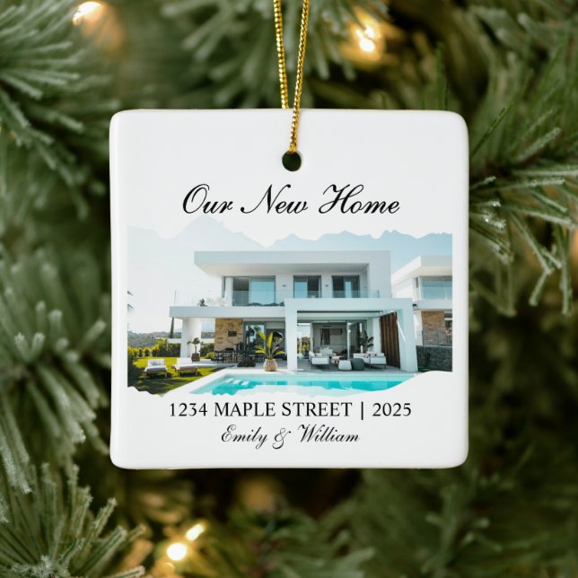 Personalized New House Ornament, Realtor Gift Idea Ceramic Ornament (Tree)