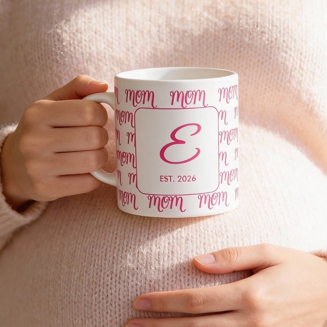 Personalized New Mom Established Pink Name Coffee Mug (Creator Uploaded)