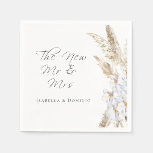 Personalized New Mr. & Mrs. Pampas Grass Wedding Napkin