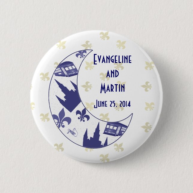 Personalized New Orleans Crescent Moon 2 Inch Round Button (Front)