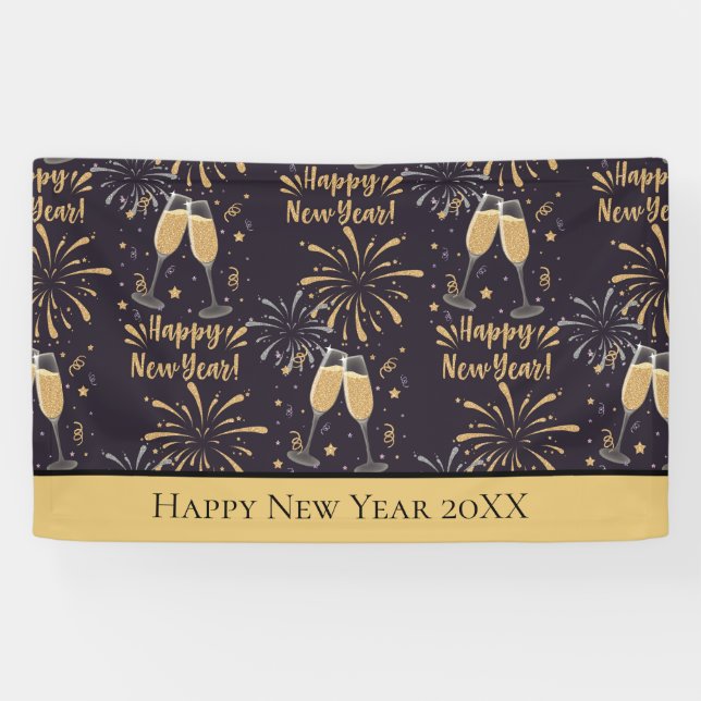 Personalized New Years Eve Champagne Fireworks Banner (Horizontal)