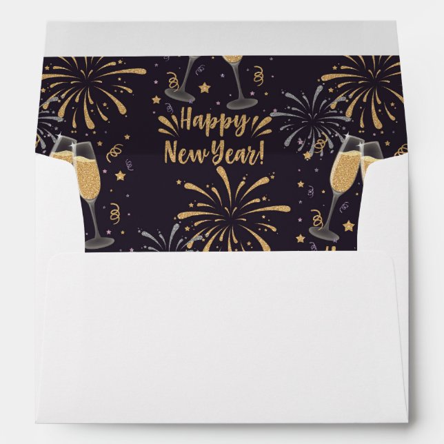Personalized New Years Eve Champagne Fireworks  Envelope (Back (Bottom))