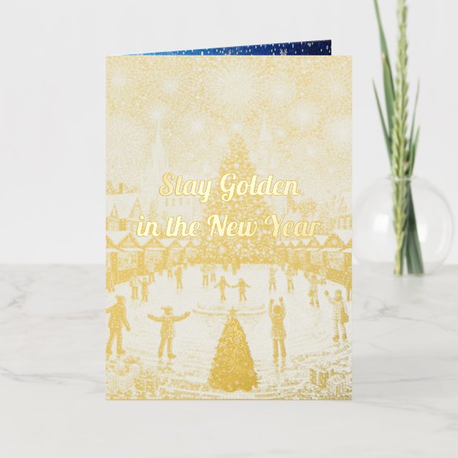 Personalized New Year's greetings in gold  Foil Holiday Card (Front)